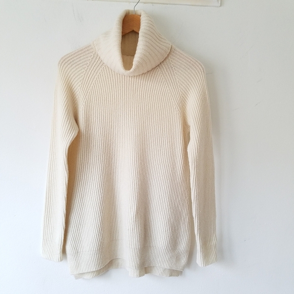 AG Adriano Goldschmied Italy wool Cashmere Rib Knit Turtleneck Cream Sweater XS - Picture 1 of 11